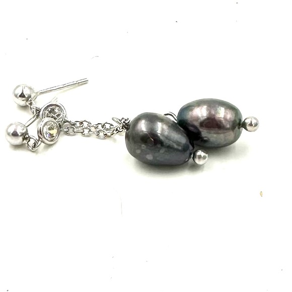 Charles Winston Sterling Silver CZ Drop Dangle Pearl Earrings NWOT - Picture 14 of 16
